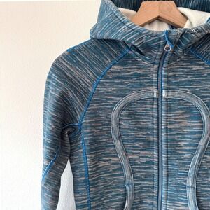 Lululemon‎ Athletica Studio Hoodie Heathered Teal Blue Womens Full Zip Size 4